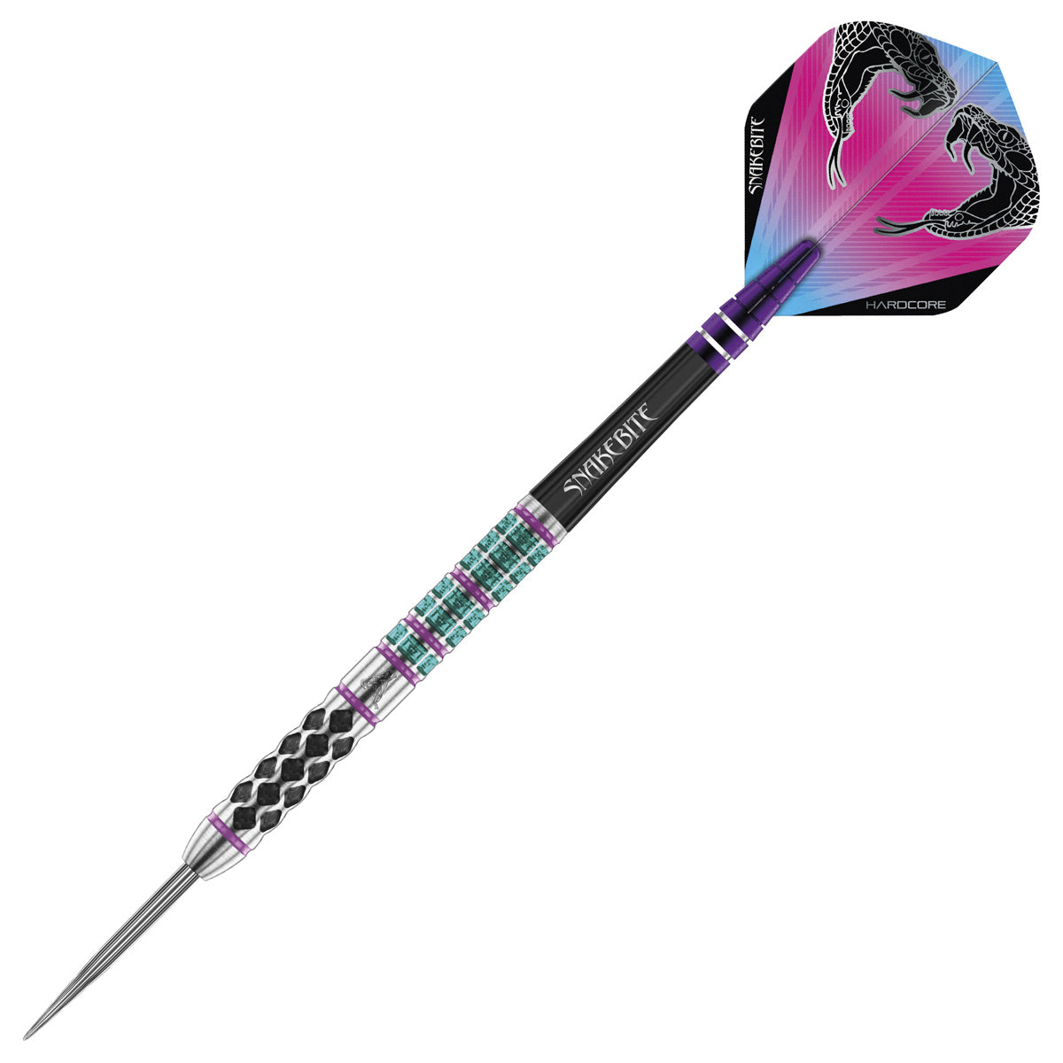 Detailed angle highlighting the Peter Wright Supa Venom barrel design and grip pattern
