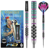 Peter Wright Supa Venom Steel Tip Darts product image showing the complete dart set, packaging and accessories