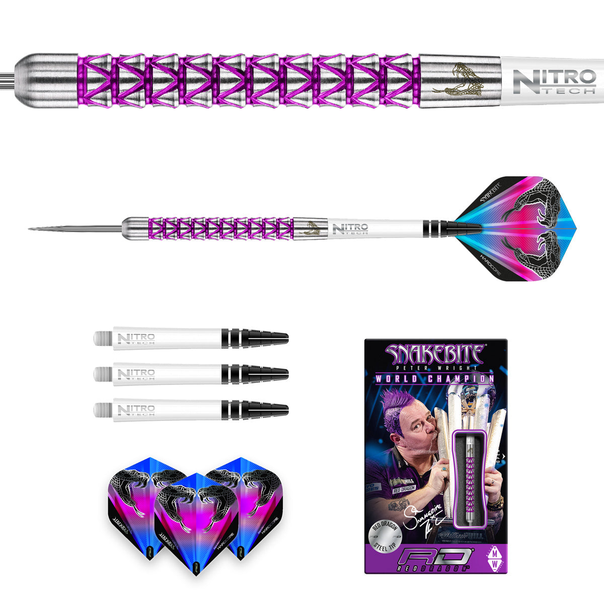 Contents of the Peter Wright Vyper darts box including flights, shafts and accessories