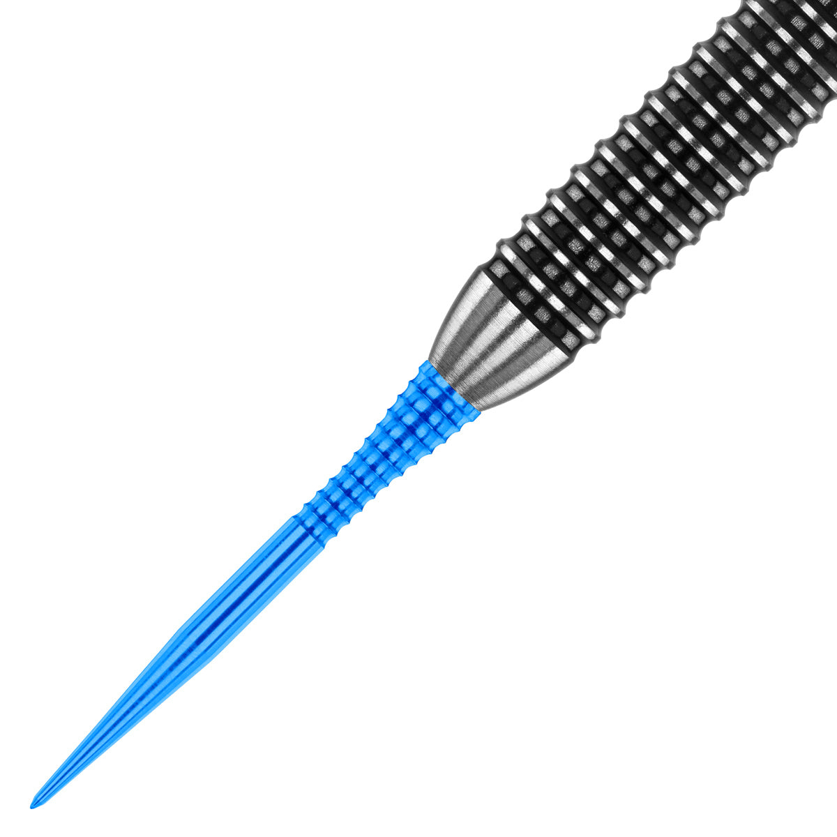 Red Dragon Raptor Gripped Dart Point Blue close up image highlighting the point texture and machining