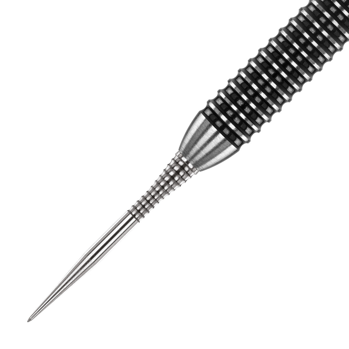 Red Dragon Raptor Gripped Dart Point Silver close up image highlighting the point texture and machining