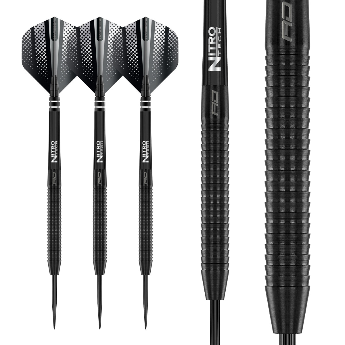 Multiple angle view of the Razor Edge Black dart barrel profile and design