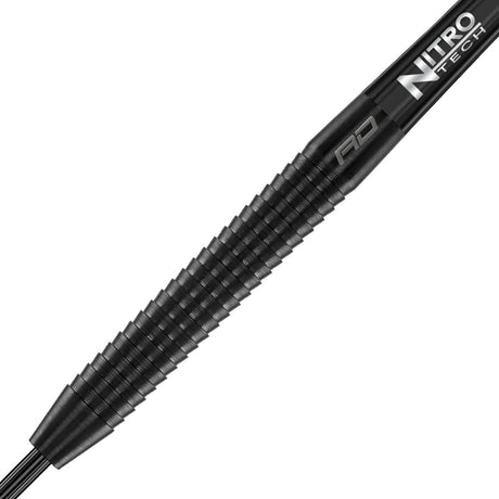 Close up view of the Razor Edge Black barrel grip and precision machining