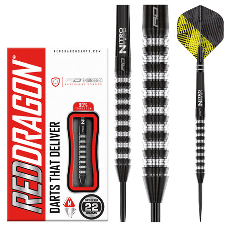 Razor Edge Elite Steel Tip Darts product image showing the complete dart set, packaging and accessories