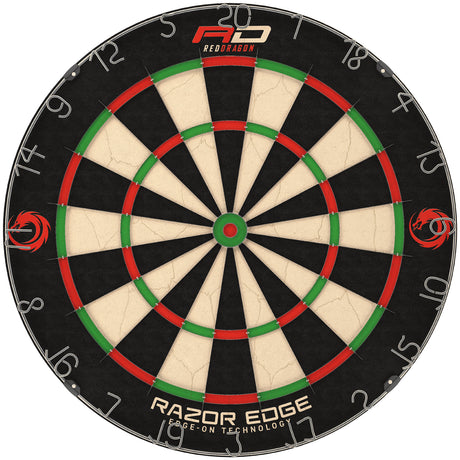 Red Dragon Razoredge Dartboard main product image showing the dartboard and product contents