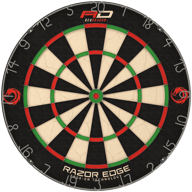 Red Dragon Razoredge Dartboard main product image showing the dartboard and product contents