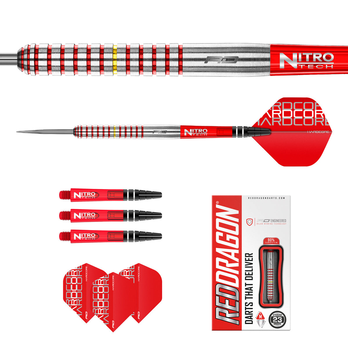 Contents of the Richie Burnett darts box including flights, shafts and accessories