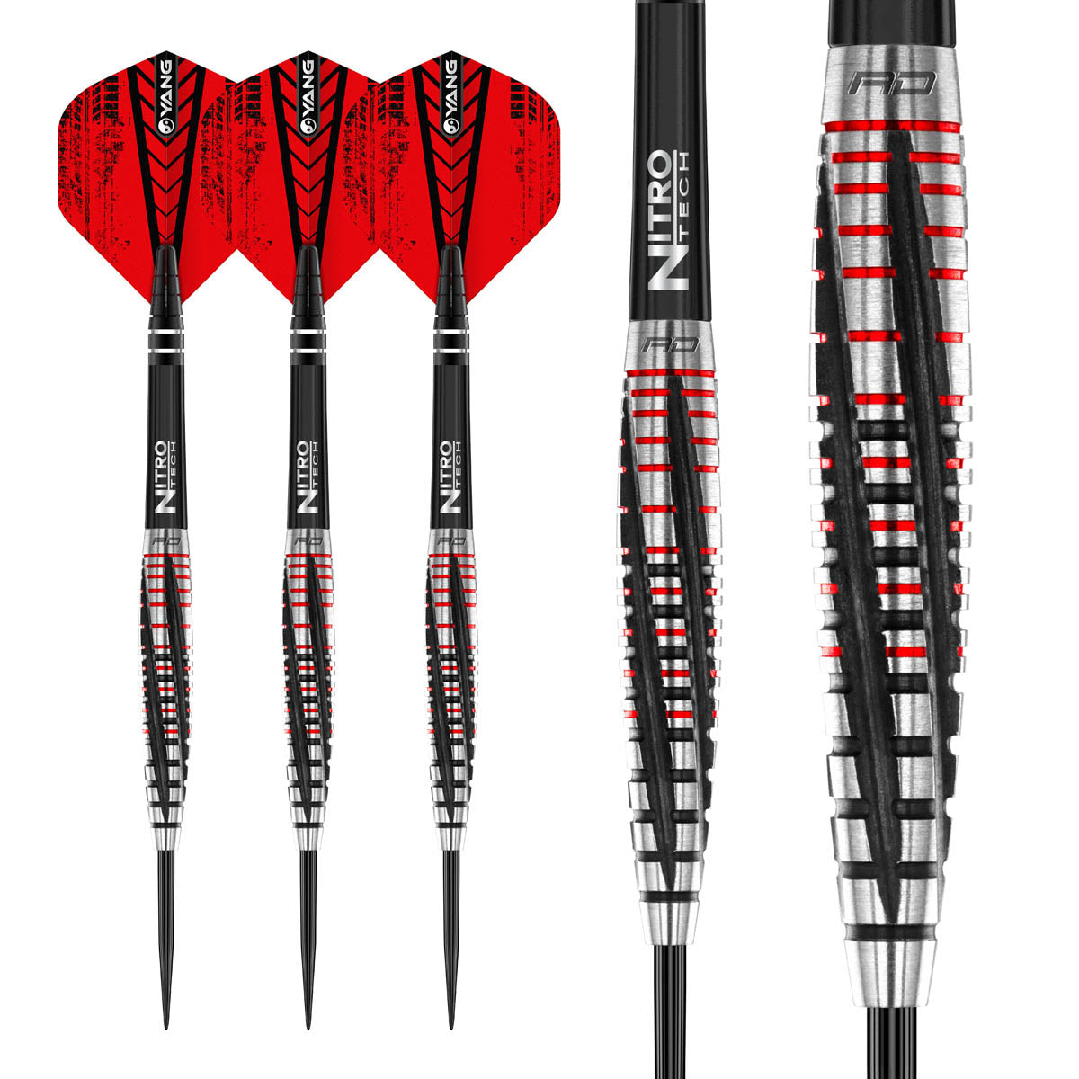 Rifle Steel Tip Darts complete dart overview image showing the full barrel profile and design from multiple angles