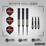 Red Dragon Rob Owen Steel Tip Darts image displaying everything included inside the box