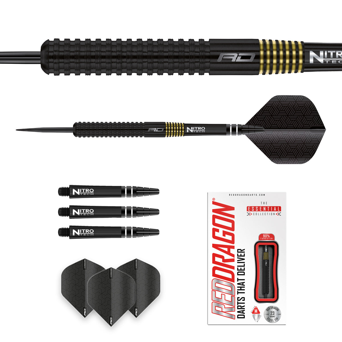 Contents of the Seiya Asakura darts box including flights, shafts and accessories