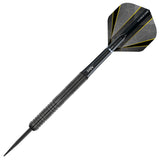 Seren 1 Onyx Steel Tip Darts close up image highlighting the barrel grip texture, coating, machining, and design details