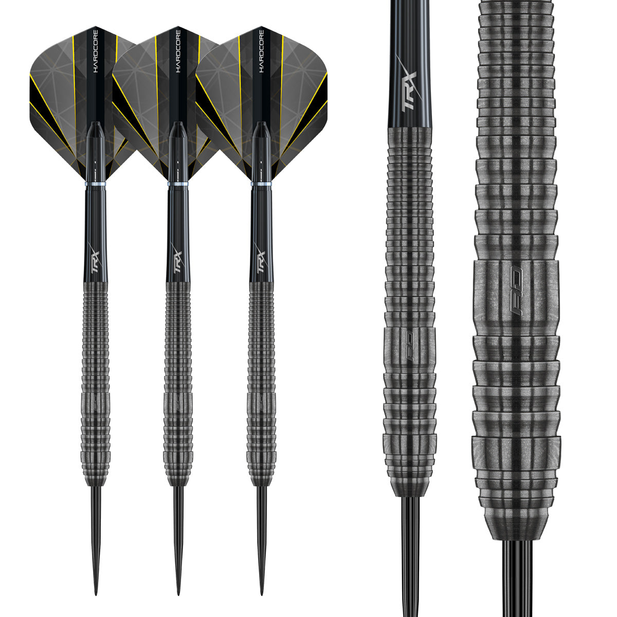 Seren 2 Onyx Steel Tip Darts complete dart overview image showing the full barrel profile and design from multiple angles