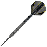 Seren 2 Onyx Steel Tip Darts close up image highlighting the barrel grip texture, coating, machining, and design details