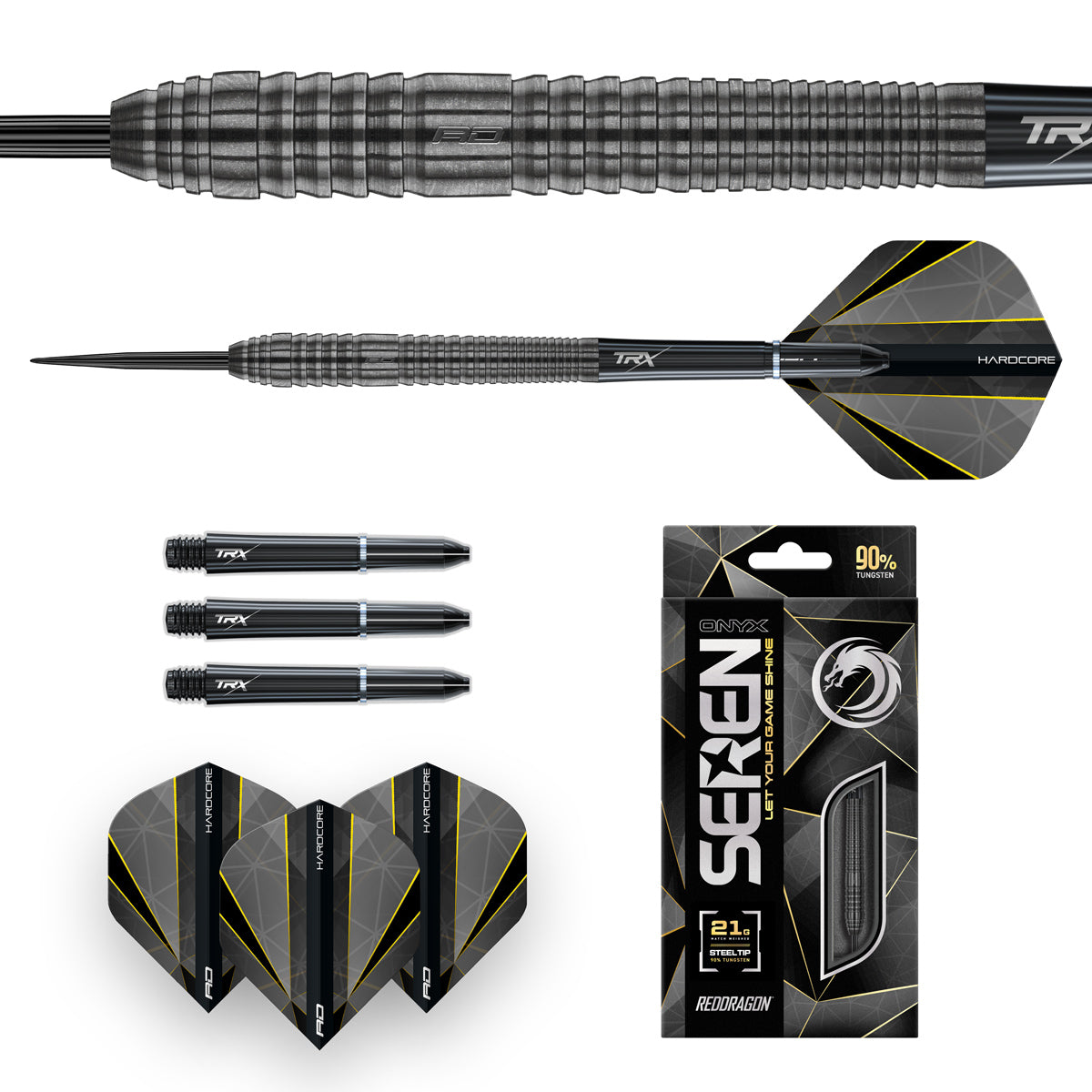 Seren 2 Onyx Steel Tip Darts image displaying everything included inside the box