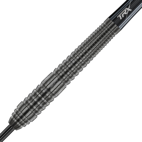 Seren 2 Onyx Steel Tip Darts zoomed image highlighting the barrel grip, machining, coating, and surface detail
