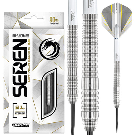 Seren 2 Pure Steel Tip Darts main product image showing the darts, packaging, flights, shafts, and included accessories