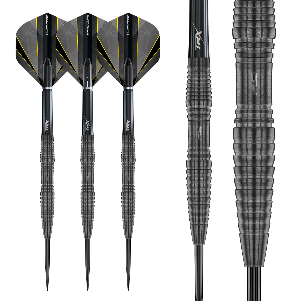 Seren 3 Onyx Steel Tip Darts complete dart overview image showing the full barrel profile and design from multiple angles