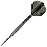 Seren 4 Onyx Steel Tip Darts close up image highlighting the barrel grip texture, coating, machining, and design details