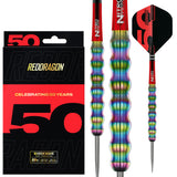 Red Dragon Shockwaves Steel Tip Darts main product image showing the darts, packaging, flights, shafts, and included accessories