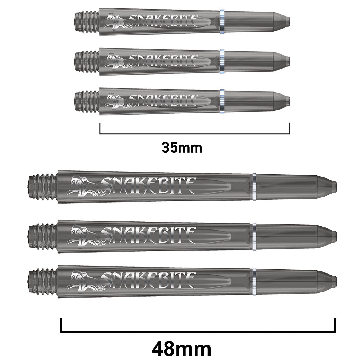 Snakebite Signature Logo Polycarbonate Dart Stems Smokey main product image showing the stems, packaging, and included contents