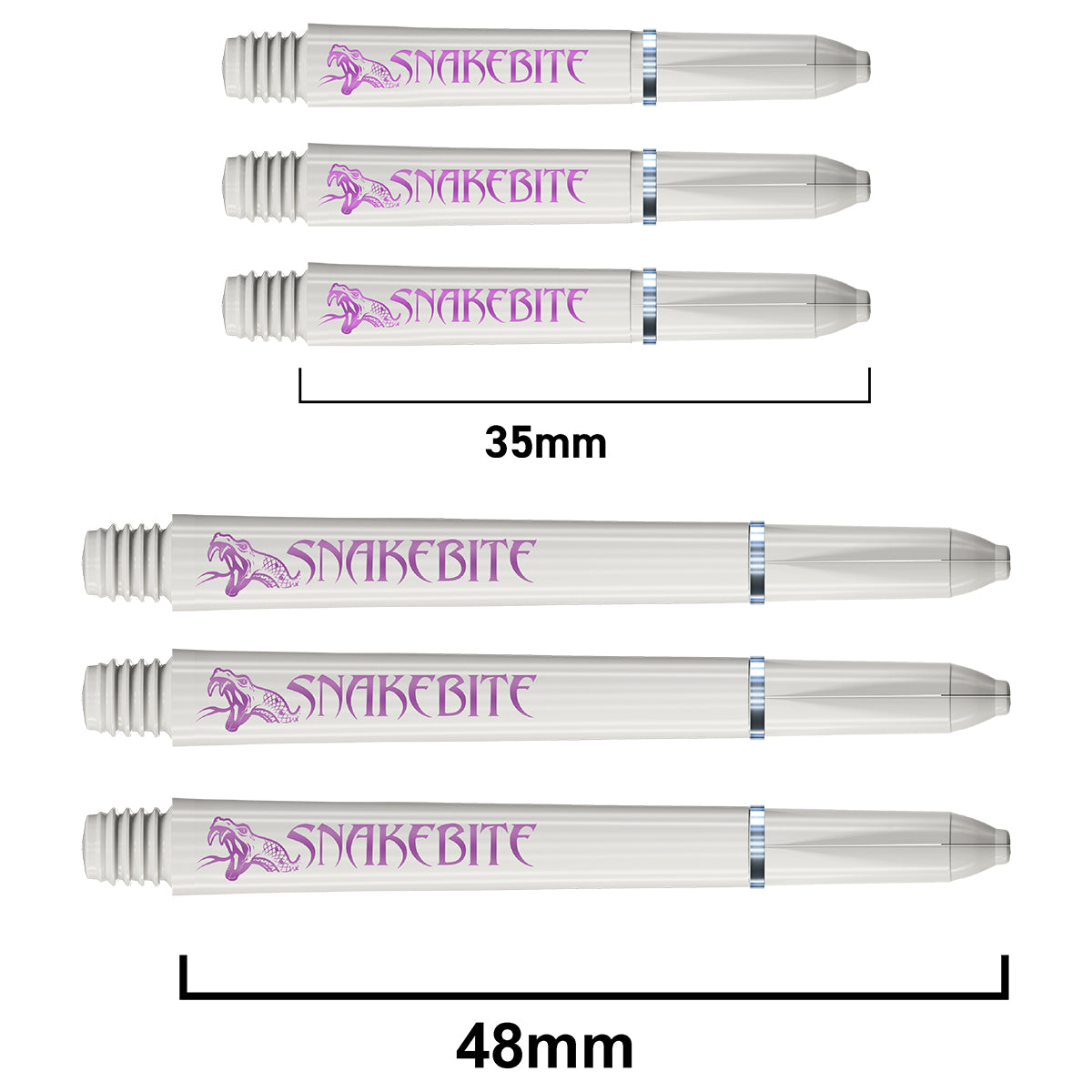 Snakebite Signature Logo Polycarbonate Dart Stems White main product image showing the stems, packaging, and included contents