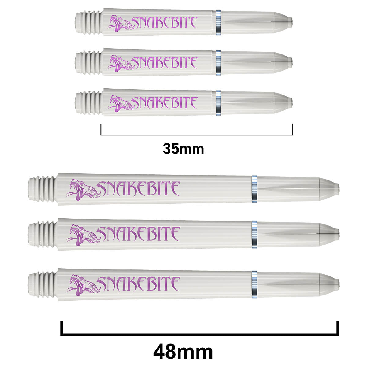 Snakebite Signature Logo Polycarbonate Dart Stems White main product image showing the stems, packaging, and included contents