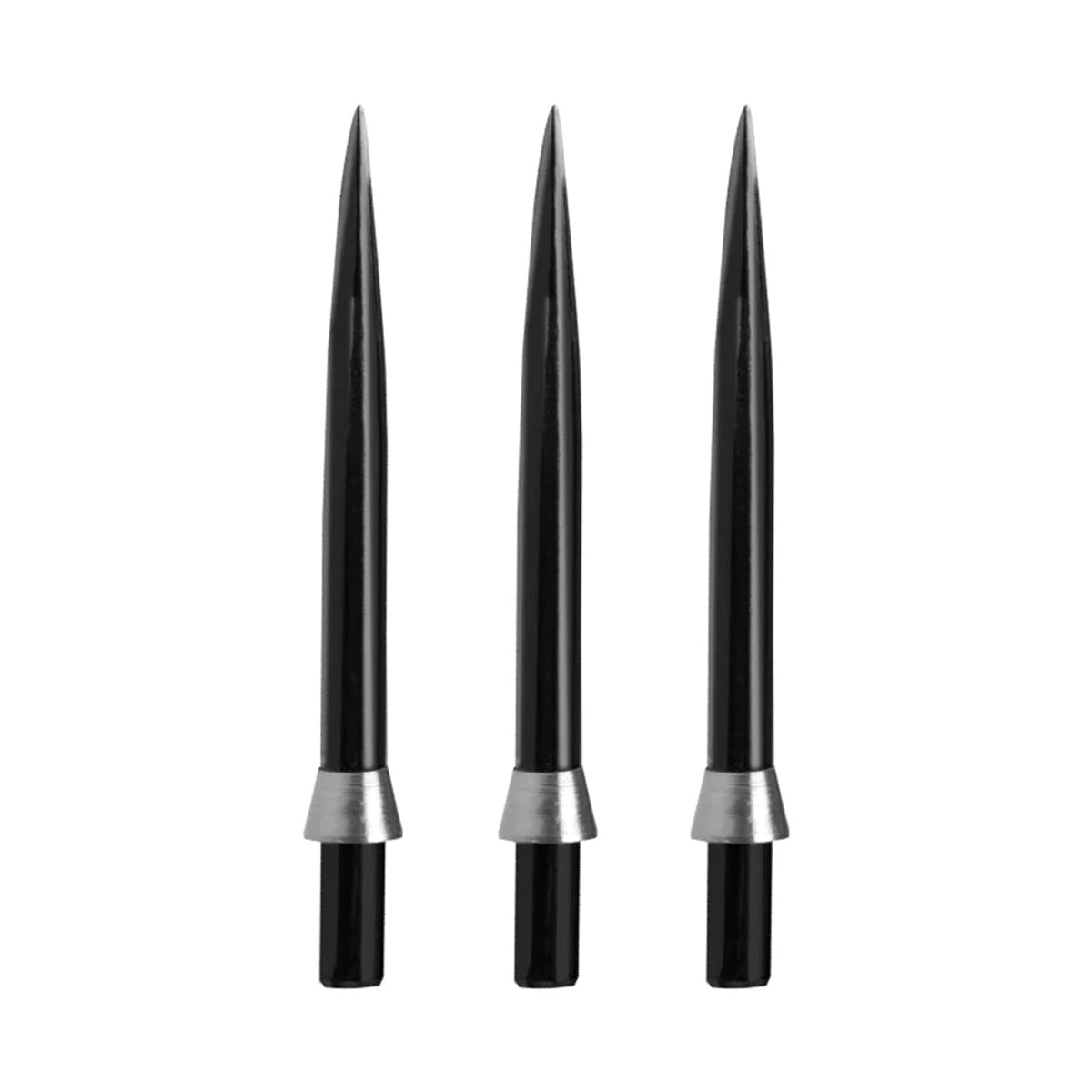 Red Dragon Specialist Black Dart Points with Trident Silver alternative angle showing the point profile and finish