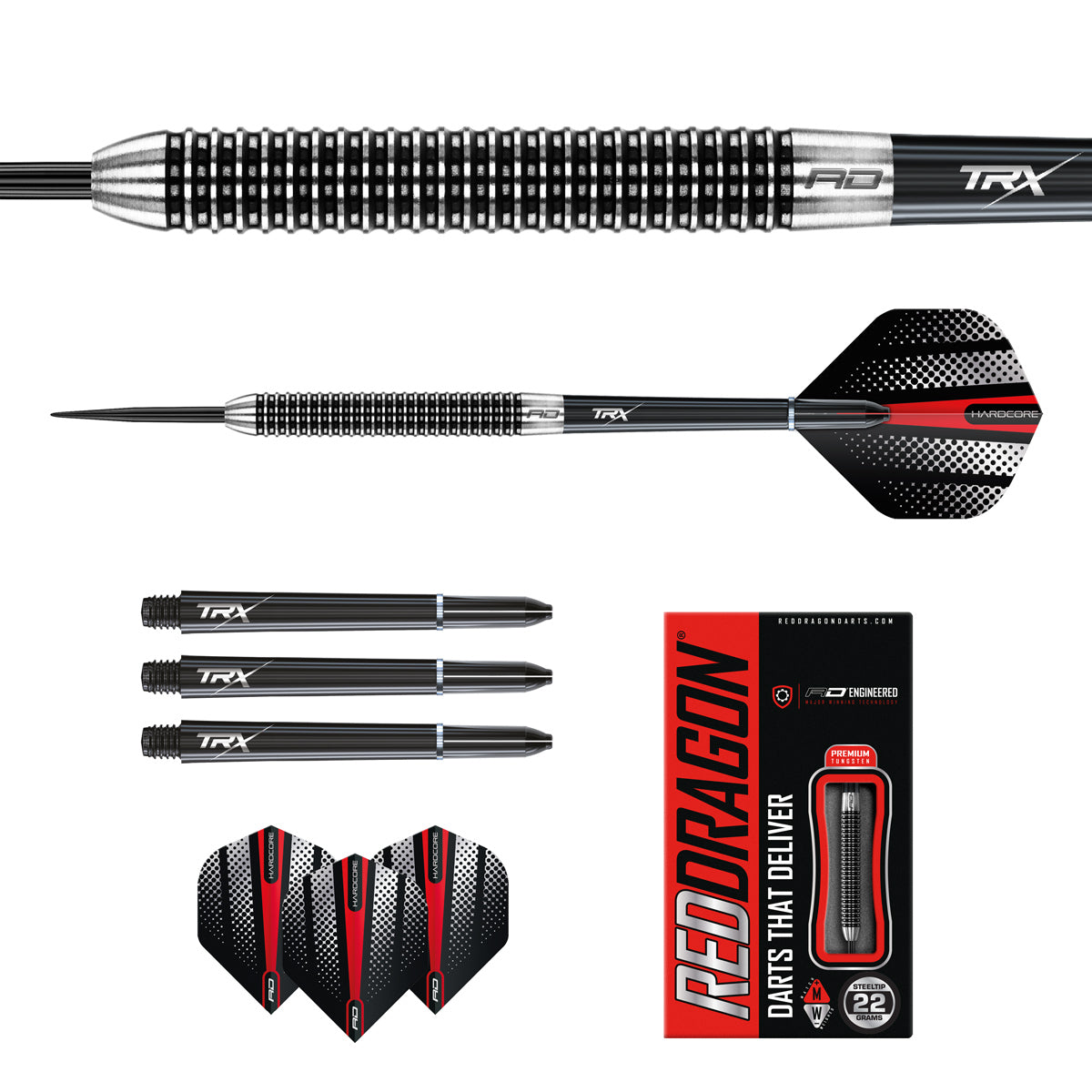 Contents of the Swingfire 1 darts box including flights, shafts and accessories