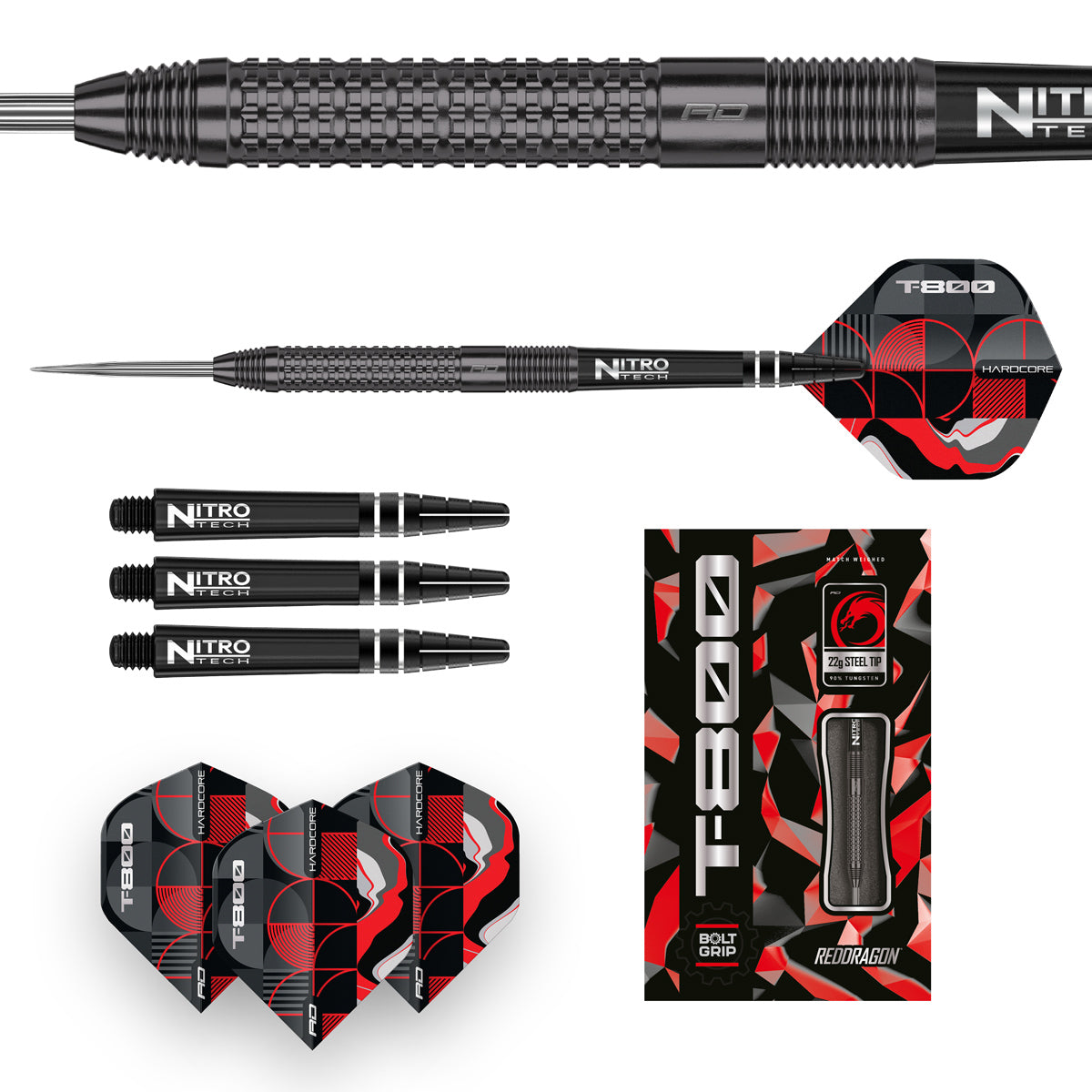 T 800 Steel Tip Darts image displaying everything included inside the box