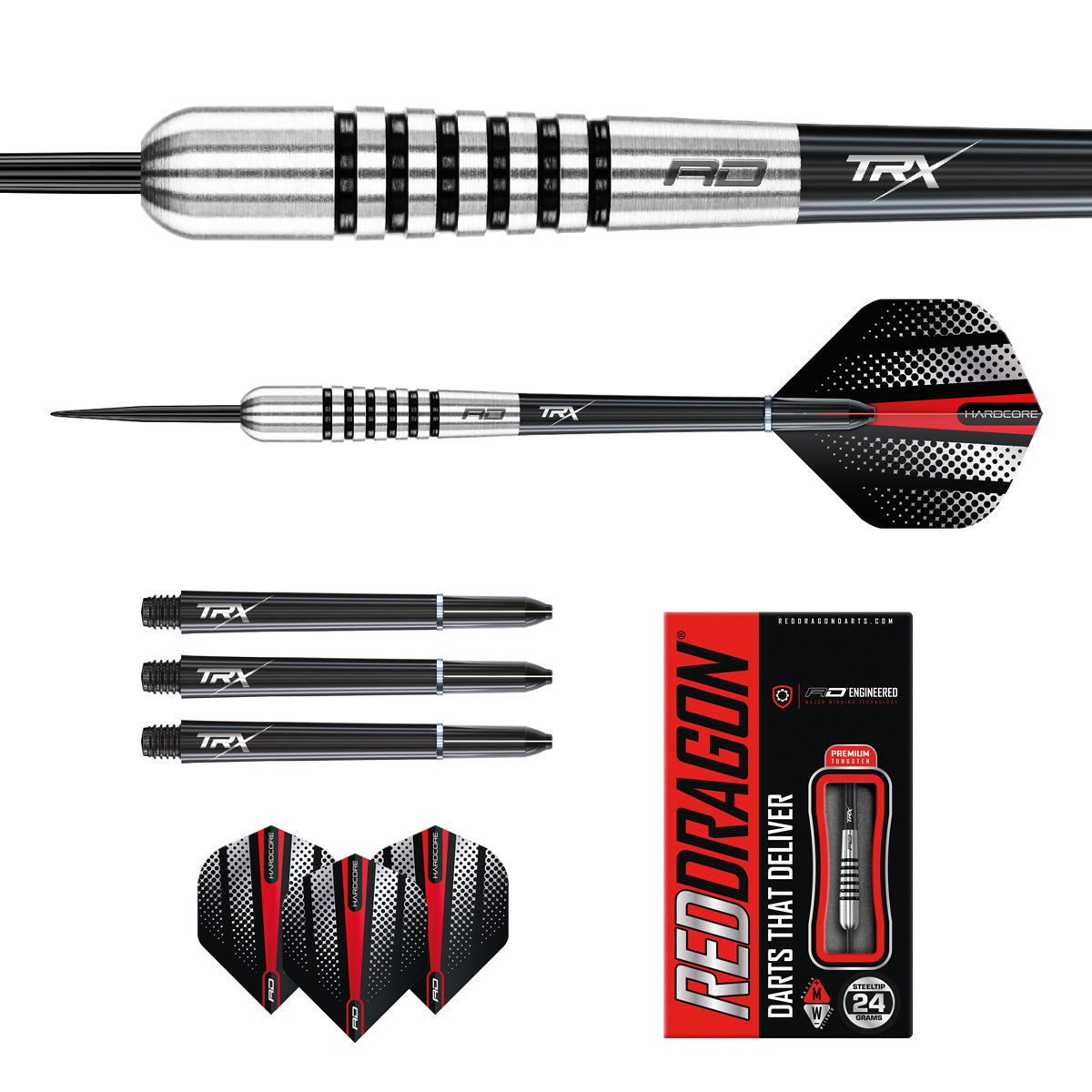 Contents of the Torpedo darts box including flights, shafts and accessories