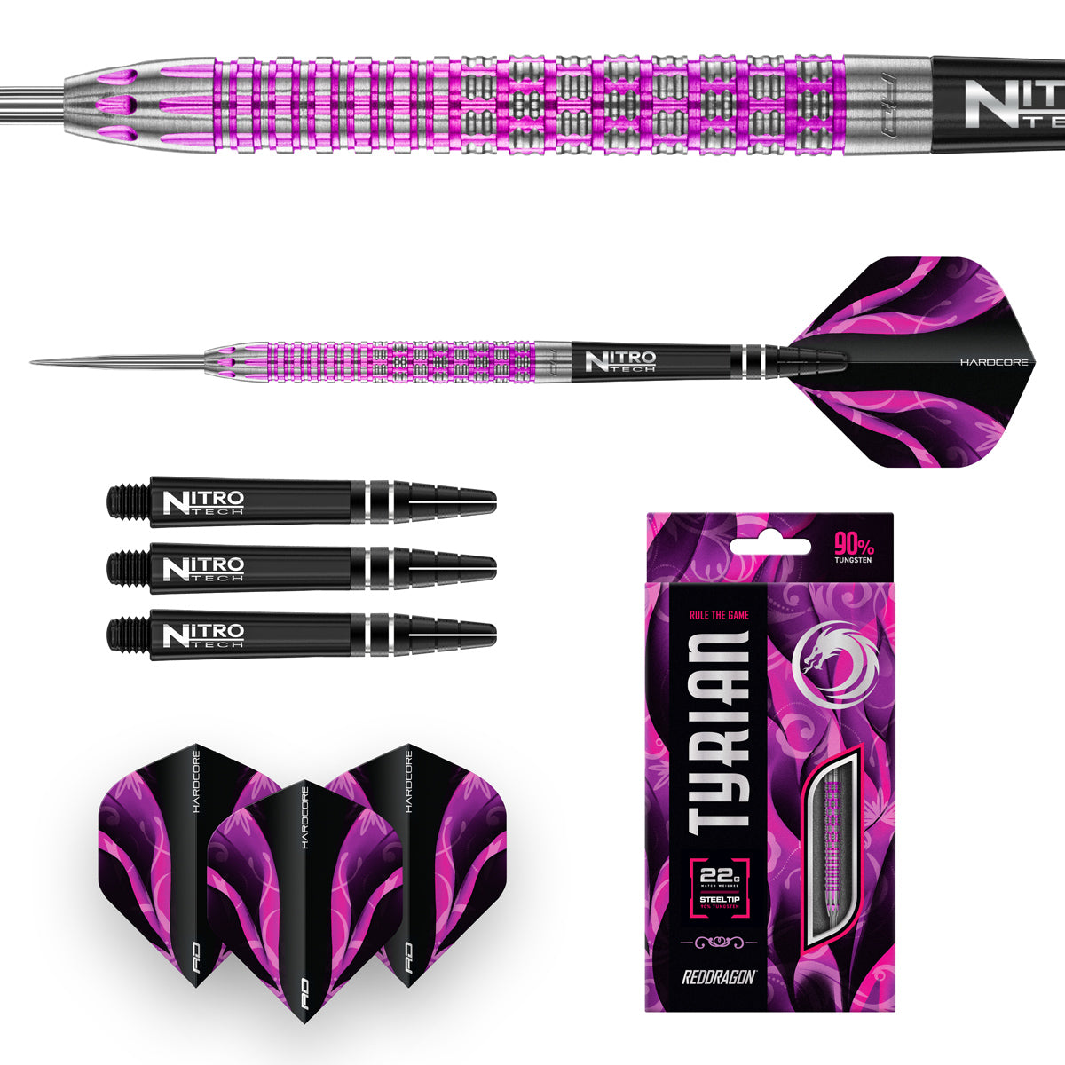 Tyrian Steel Tip Darts image displaying everything included inside the box