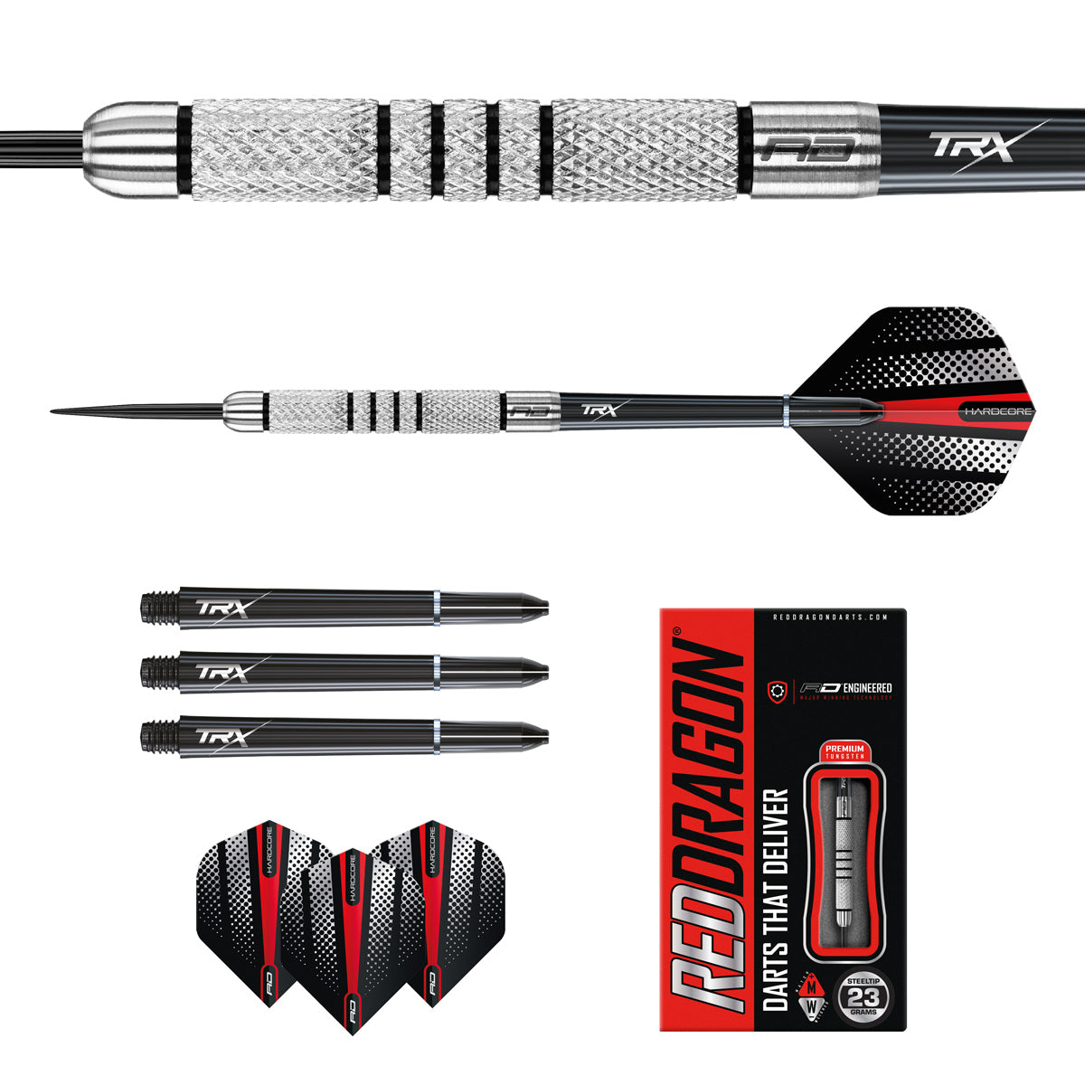 Contents of the Valiant darts box including flights, shafts and accessories