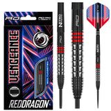 Vengeance Red Steel Tip Darts main product image showing the darts, packaging, flights, shafts, and included accessories