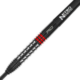 Vengeance Red Steel Tip Darts zoomed image highlighting the barrel grip, machining, coating, and surface detail