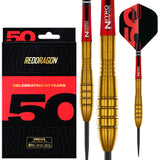 Red Dragon Virgin 5 Steel Tip Darts main product image showing the darts, packaging, flights, shafts, and included accessories