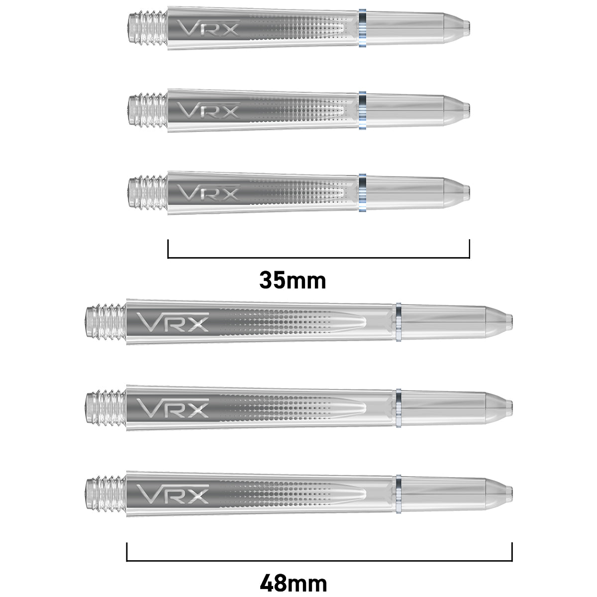 VRX Polycarbonate Dart Stems Clear main product image showing the stems, packaging, and included contents