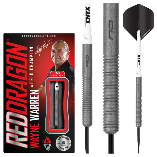 Wayne Warren Steel Tip Darts product image showing the complete dart set, packaging and accessories