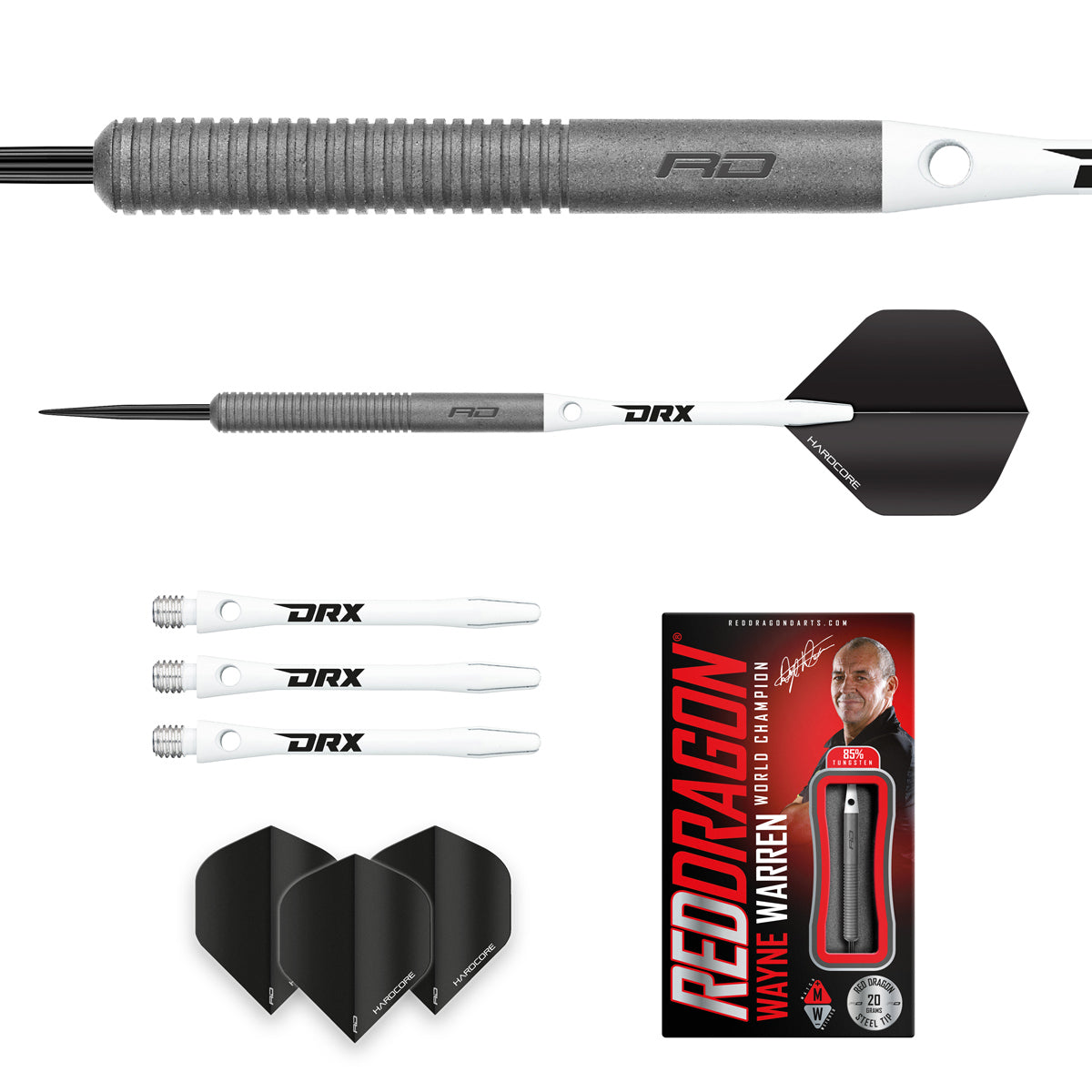 Contents of the Wayne Warren darts box including flights, shafts and accessories