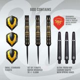 AI Mecha Steel Tip Darts contents image displaying everything included inside the package