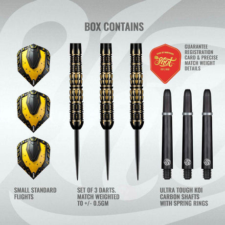 AI Mecha Steel Tip Darts contents image displaying everything included inside the package