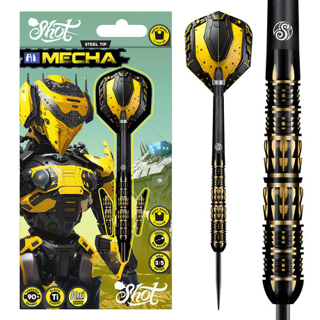 AI Mecha Steel Tip Darts main product image showing the darts, packaging, flights, shafts, and included accessories