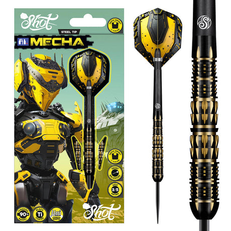 AI Mecha Steel Tip Darts main product image showing the darts, packaging, flights, shafts, and included accessories