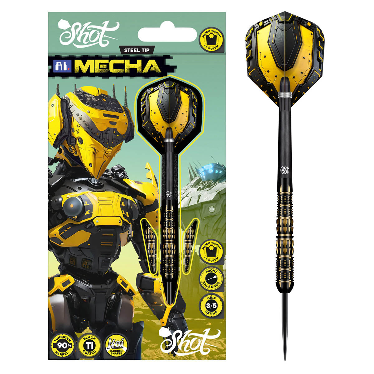 AI Mecha Steel Tip Darts packaging exterior image showing the outer box artwork, branding, and presentation design