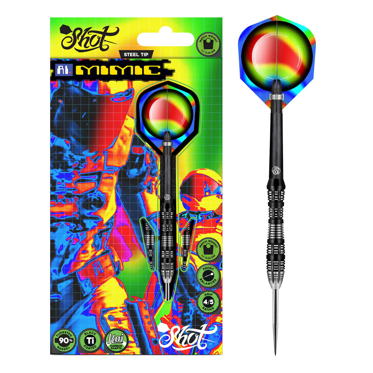 AI Mimic Steel Tip Darts packaging exterior image showing the outer box artwork, branding, and presentation design