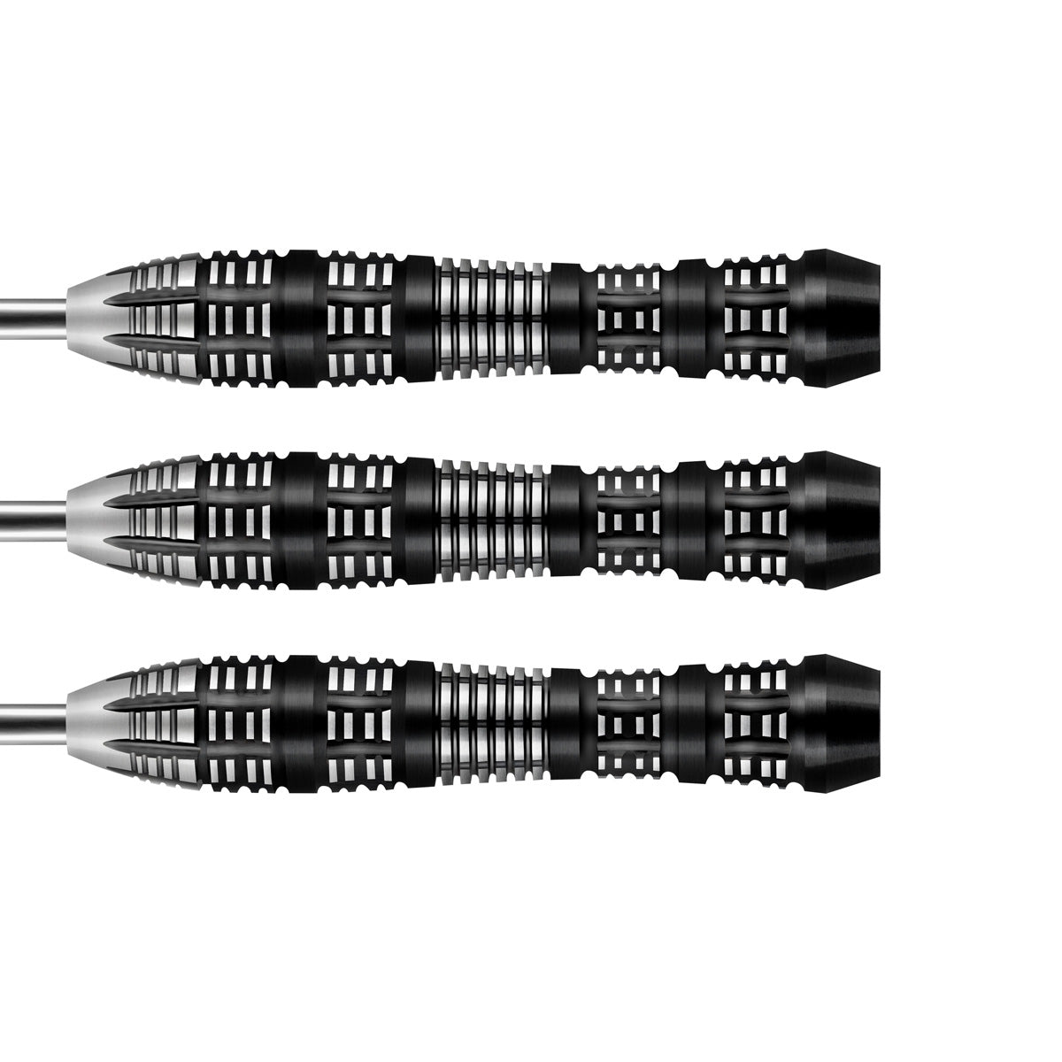 AI Mimic Steel Tip Darts close up image showing detailed grip patterns, machining, coating, and precision craftsmanship