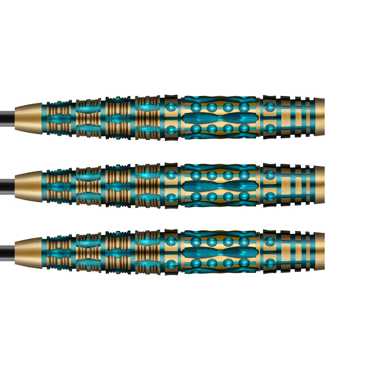 AI Replicant Steel Tip Darts close up image showing detailed grip patterns, machining, coating, and precision craftsmanship