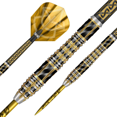 Alchemy Auro Steel Tip Darts dynamic product image highlighting the full dart setup and barrel design
