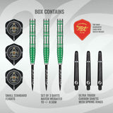 Alchemy Mythril Steel Tip Darts contents image displaying everything included inside the package