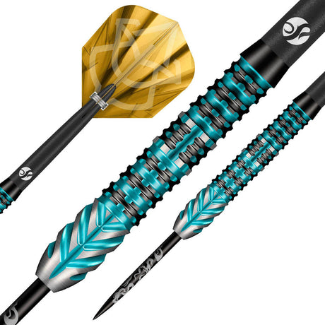 Alchemy Volta Steel Tip Darts dynamic product image highlighting the full dart setup and barrel design