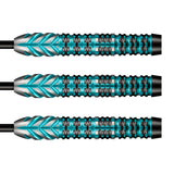 Alchemy Volta Steel Tip Darts close up image showing detailed grip patterns, machining, coating, and precision craftsmanship